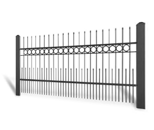 Kovaný plot Dvoukřídlá brána 3000 × 1450 mm, pozinkovaná výplň typ 58.12