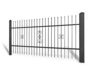 Kovaný plot Dvoukřídlá brána 3000 × 1450 mm, pozinkovaná výplň typ 58.24
