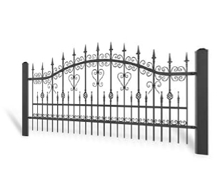 Kovaný plot Dvoukřídlá brána 3000 × 1450 mm, pozinkovaná výplň typ 58.31