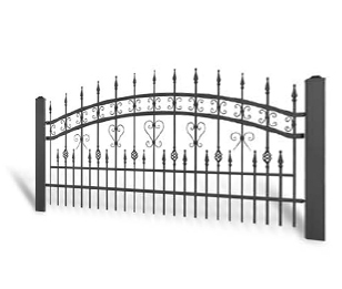 Kovaný plot Dvoukřídlá brána 3000 × 1450 mm, pozinkovaná výplň typ 58.39